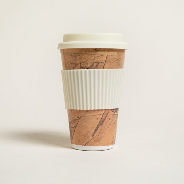 MUG DE FIBRA DE BAMBOO CORK TAPA SILICONA CREAM 40