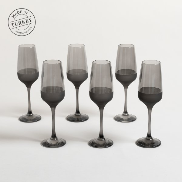 SET X 6 COPAS DE CHAMPAGNE MERSIN GRIS FONDO ESMER