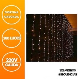 CORTINA CASCADA LED 280 LUCES 3 X 2 8 SECUENCIAS CALIDA 220V