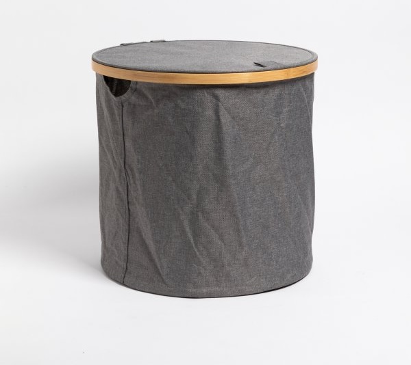 CESTO ORGANIZADOR GRIS BAMBOO REDONDO C/N TAPA 37X35CM