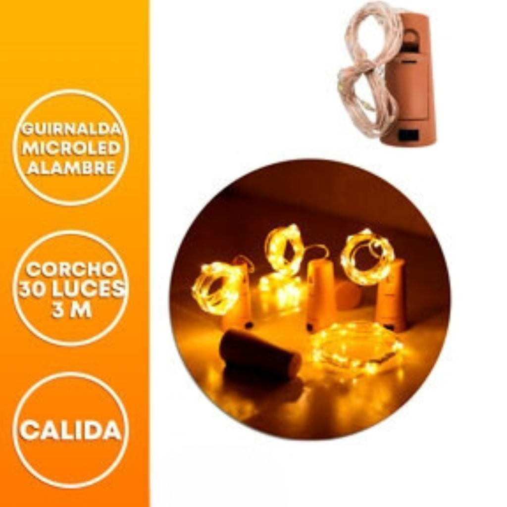 GUIRNALDA MICROLED CORCHO 30 LUCES 3M CALIDA