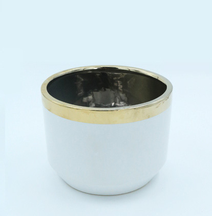 FLOWERS POTS 17X17X13 CM. SHINY WHITE WH. GOLD