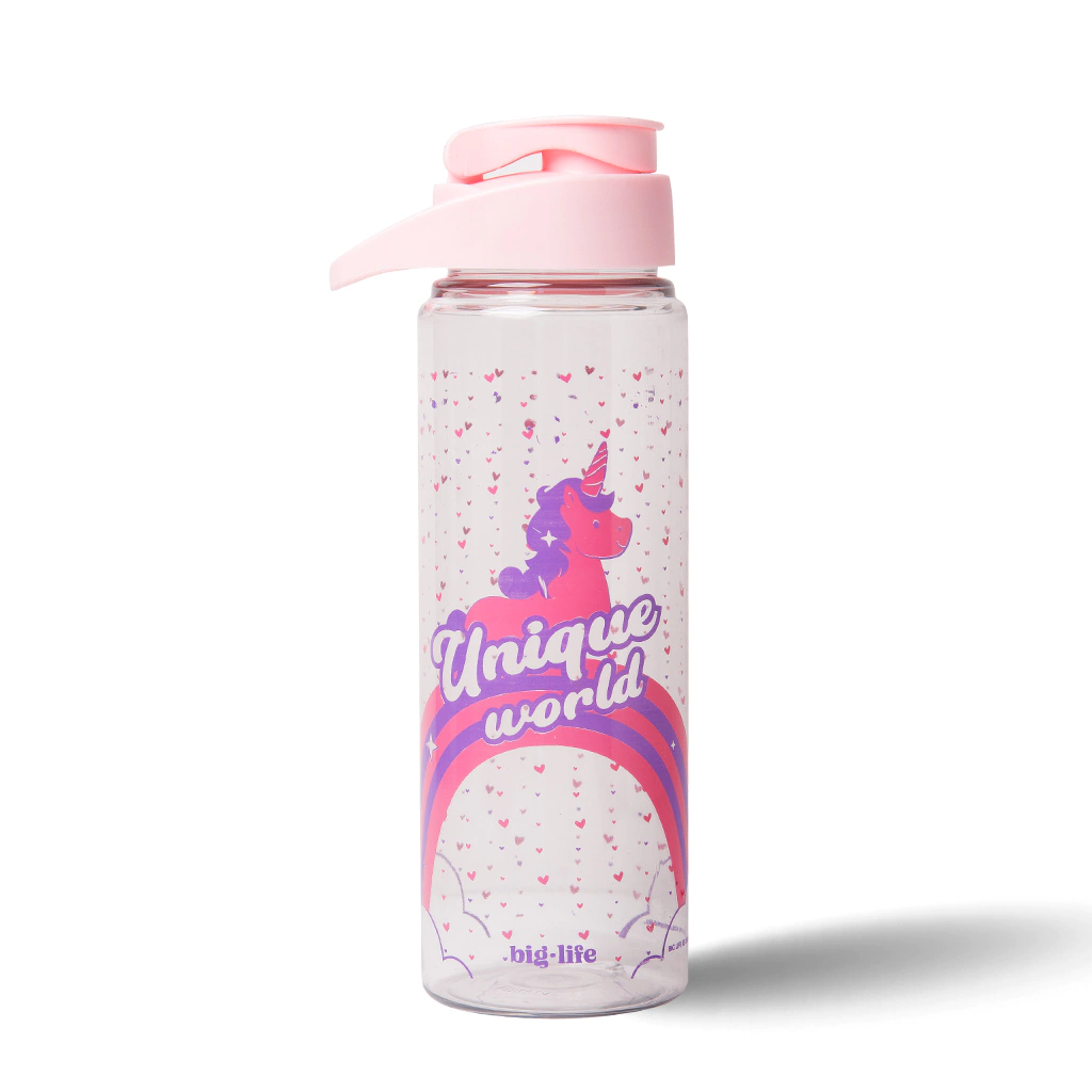 BOTELLA DE HIDRATACION UNICORNIO TRANSPARENTE CON TAPA ROSA 500ML