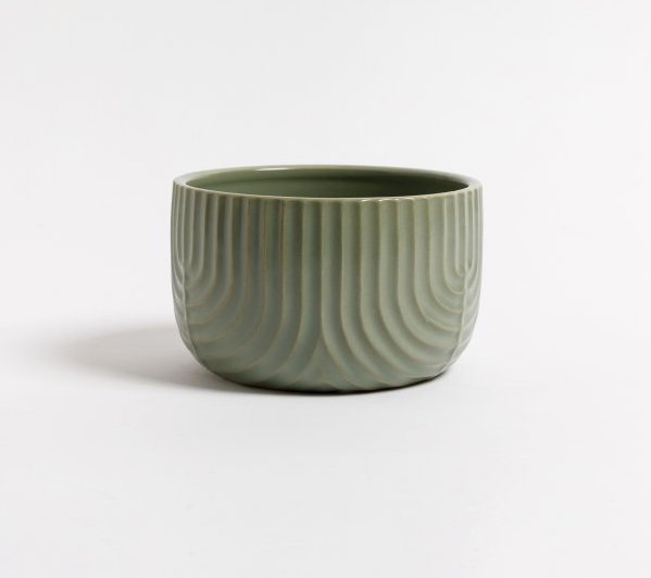 PORTA MACETA RAYAS CERAMICA VERDE CLARO 10X15CM