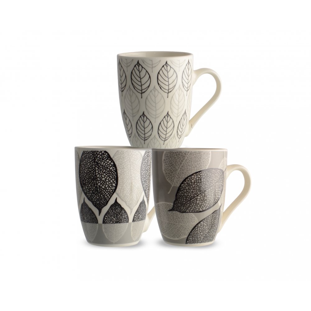 JARROS MUG CERAMICA HOJAS BLANCO-NEGRO-GRIS SURTIDOS