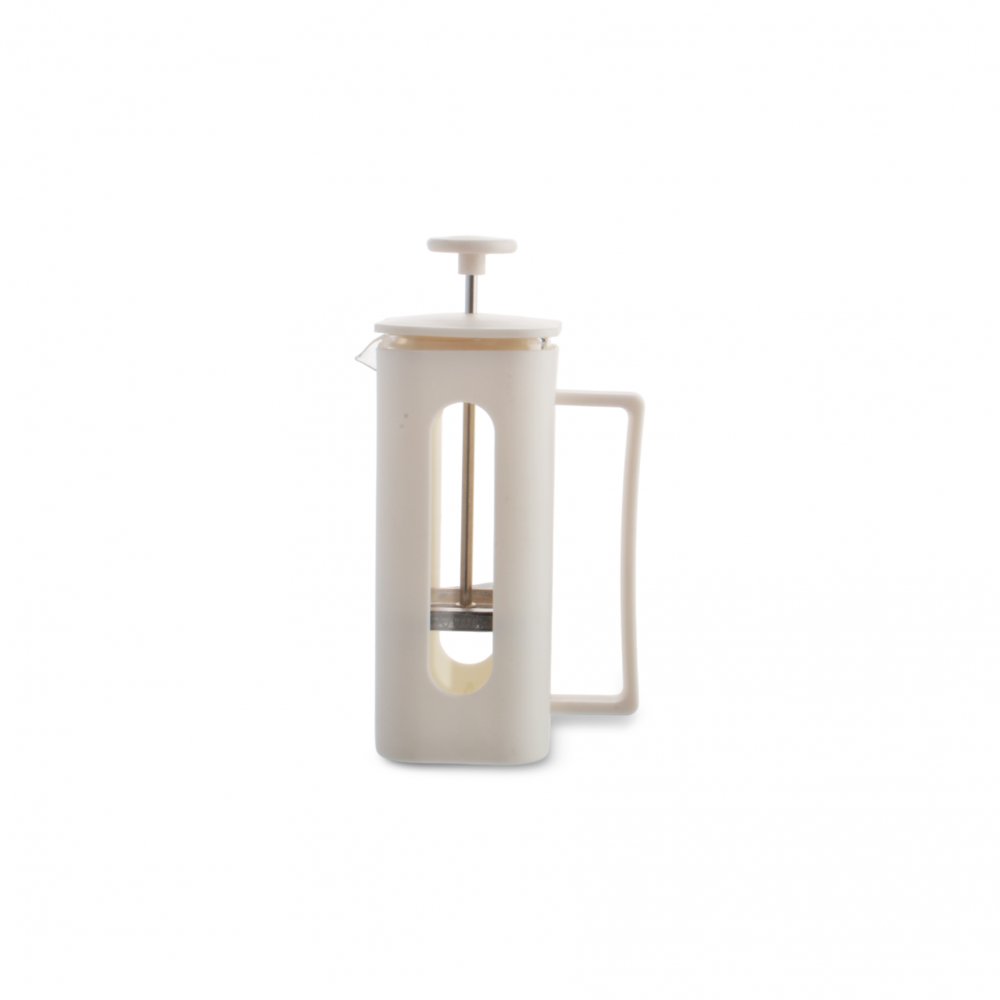 CAFETERA CUADRADA CON VISOR DE PLÁSTICO BLANCO 350ML 6,5 X 6,5 X 18 CM DE VIDRIO