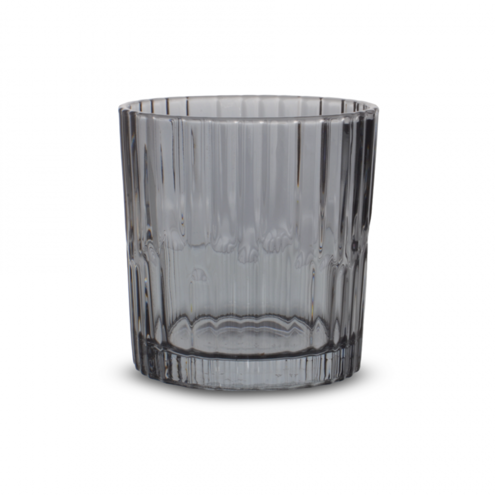 SET X6 VASOS BAJOS GRISES CON CUÑAS 8,2X8,8CM 300ML DE VIDRIO