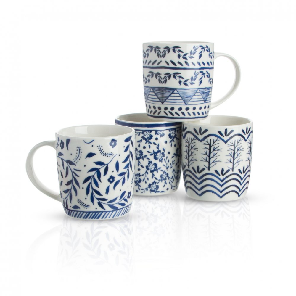 JARROS MUG BLANCO CON FLORES AZUL DISEÑOS SURTIDOS 350ML