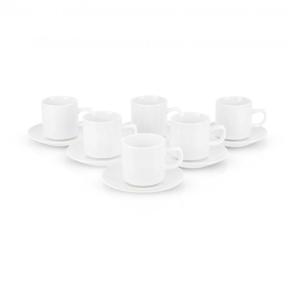 SET X 6 TAZAS DE CERÁMICA BLANCA LISA CON PLATO 90CC