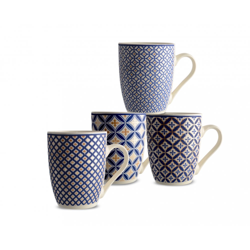 JARROS MUG CERAMICA CALEIDOSCOPIO AZUL-BLANCO-DORADO SURTIDOS 8,2X10,6CM