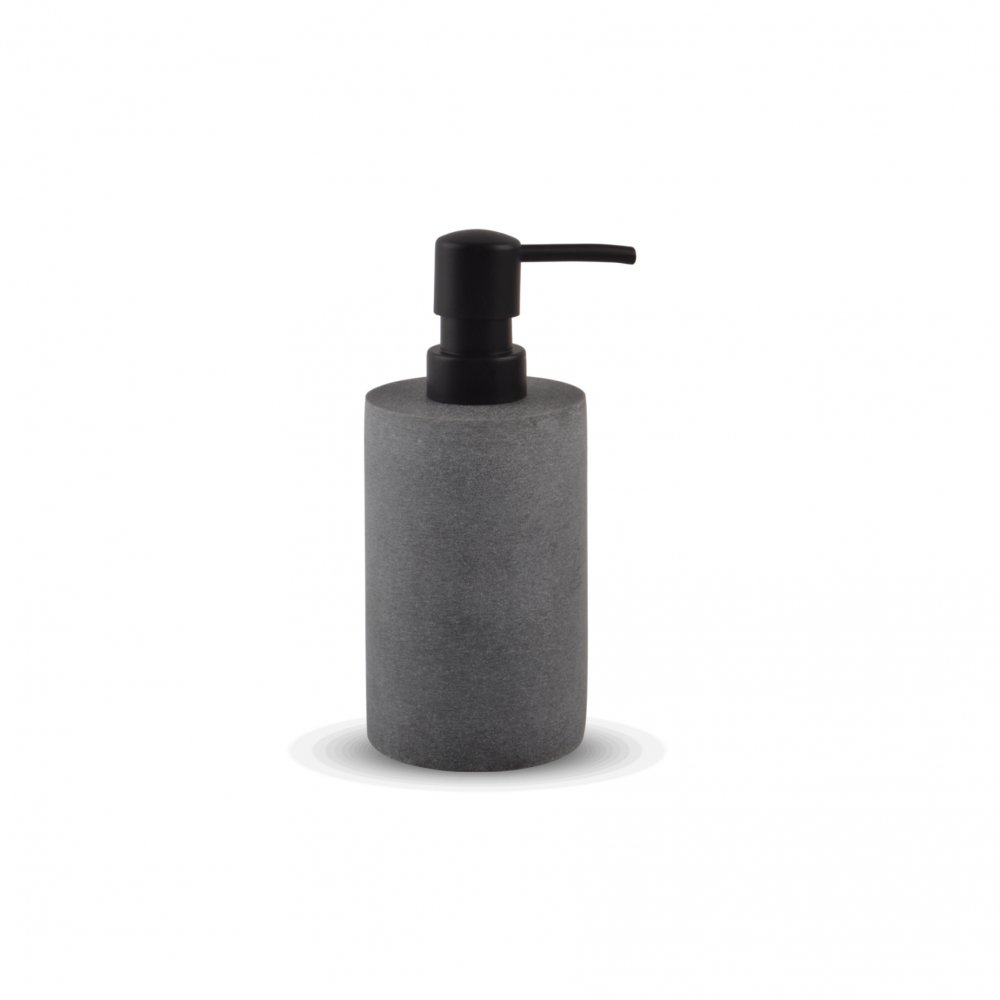 DISPENSER PARA JABÓN LÍQUIDO GRIS CON DOSIFICADOR NEGRO DE 7X17,5CM DE RESINA