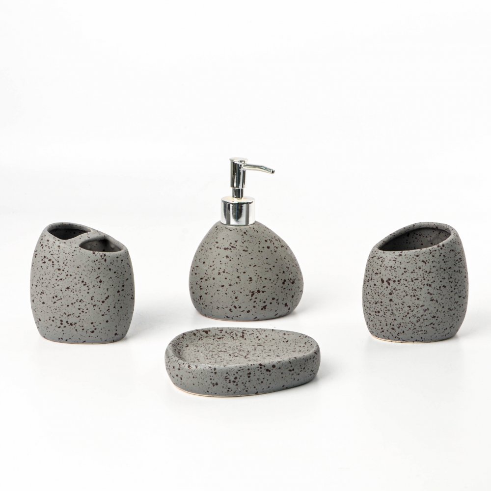 JUEGO DE BAÑO SIMIL PIEDRA GRIS MATE DE 4 PIEZAS