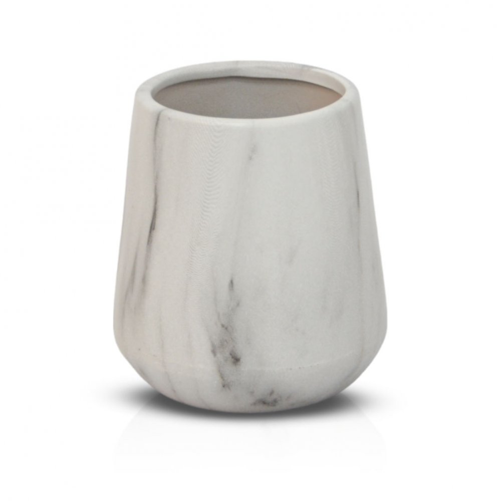 VASO PORTA CEPILLOS SIMIL MARMOL BLANCO-GRIS CERÁMICA