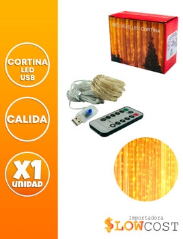 CORTINA MICROLED ALAMBRE 300 LUCES 3 X 2 M 8 TIRAS CON CONTROL REMOTO CALIDA USB