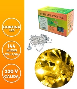 CORTINA LED 144 LUCES 2 M X 150 CM CALIDA 220V