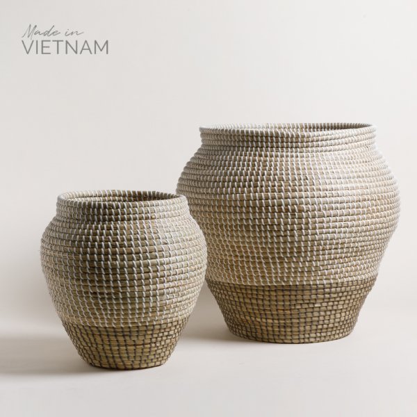 SET X2 CANASTOS CONICOS DE SEAGRASS HALONG 42X40 / 26X28 CM