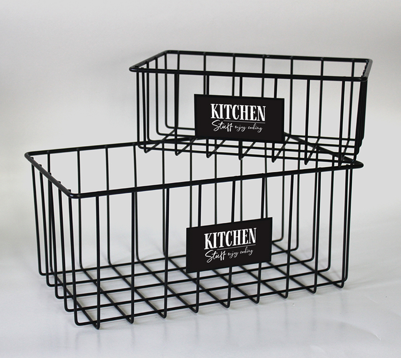 SET X 2 CANASTOS RECTANGULARES KITCHEN STUFF NEGRO 34 X 19.5 X 15 / 26 X 15 X 10 CM  