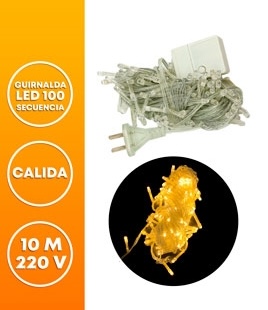 GUIRNALDA LED 100 LUCES CALIDA 10 M 8 SECUENCIAS 220V