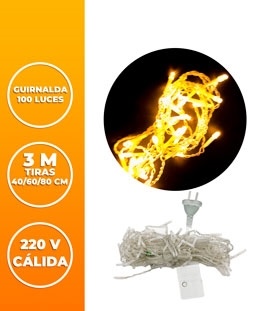 GUIRNALDA LED LLUVIA 100 LUCES CALIDA 3 M TIRAS 40/60/80 CM 7 SECUENCIAS 220V 