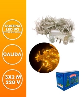 CORTINA LED 192 LUCES 3 X 2 M INTERCONECTABLE CALIDA 220V