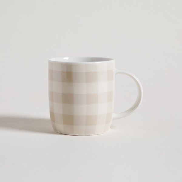 MUG DE PORCELANA GINGHAM BEIGE 350 ML