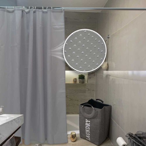 CORTINA BAÑO 180 X 180 CM TRAMADO ROMBO GRIS