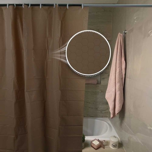 CORTINA DE BAÑO 180 X 180 CM TRAMADO HEXÁGONO BEIGE