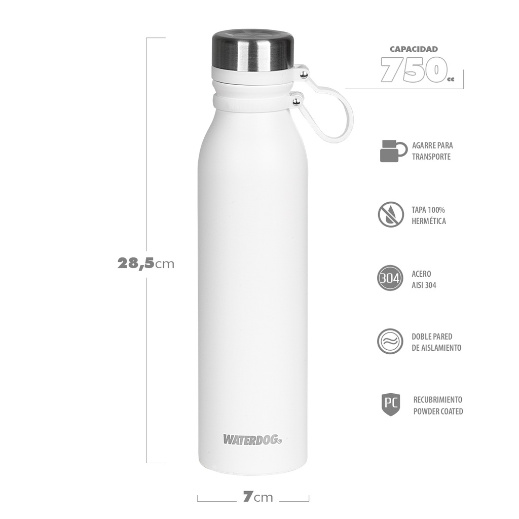 BOTELLA DEPORTIVA ACERO INOX 750 CC BLANCO WATERDOG