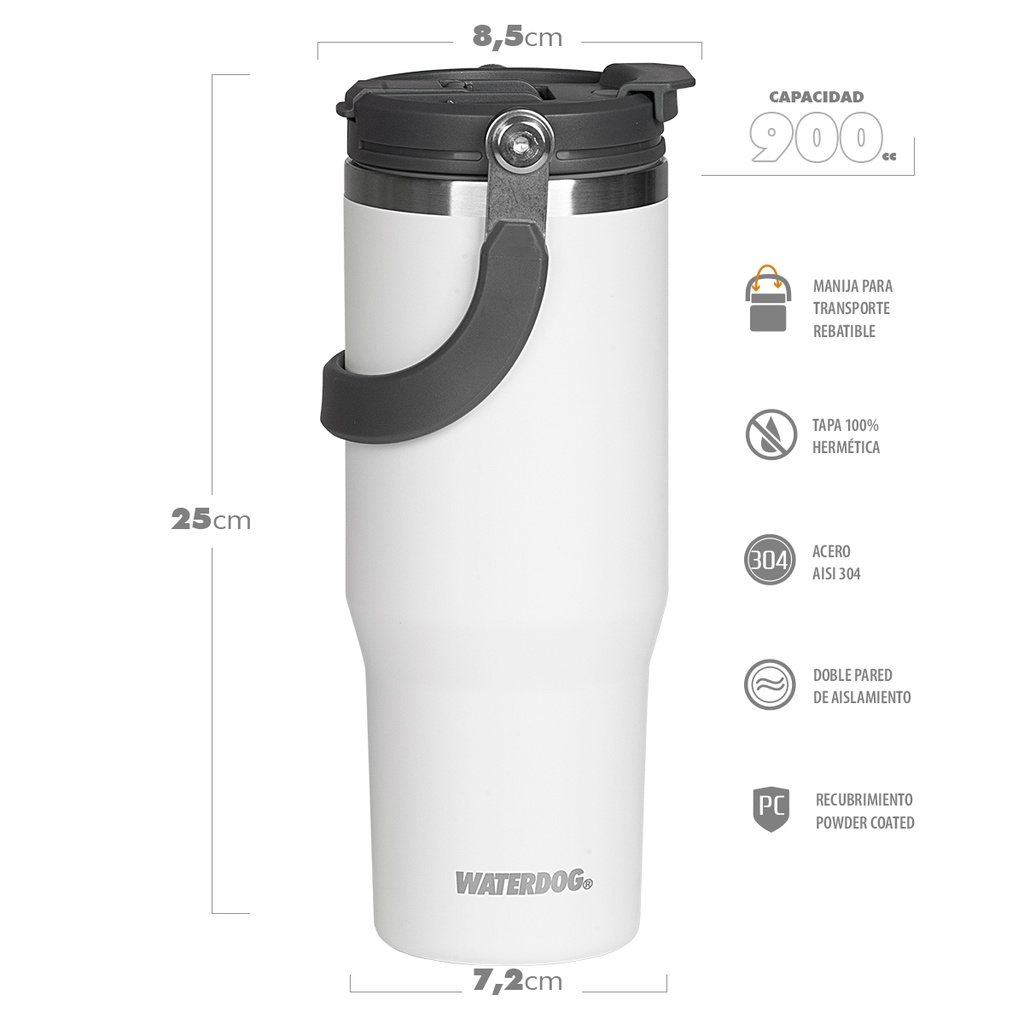 VASO DOBLE PARED 900 CC BLANCO AISI 304 BLANCO WATERDOG