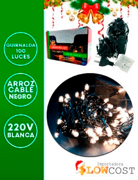 GUIRNALDA 100 LUCES ARROZ CABLE NEGRO 220V CALIDA