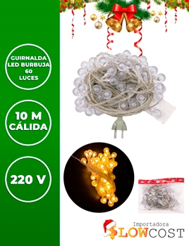 GUIRNALDA LED 60 LUCES 10 M BURBUJA 220V CALIDA