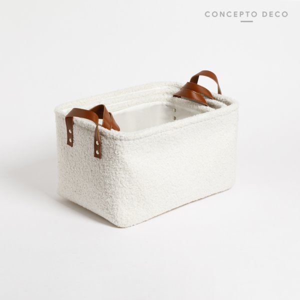 CANASTO SET X 3 BOUCLE BLANCO RECTANGULAR 38X26X22