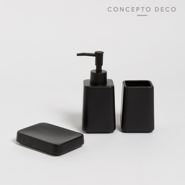 SET DE BAÑO X3 CERAMICA LISO NEGRO