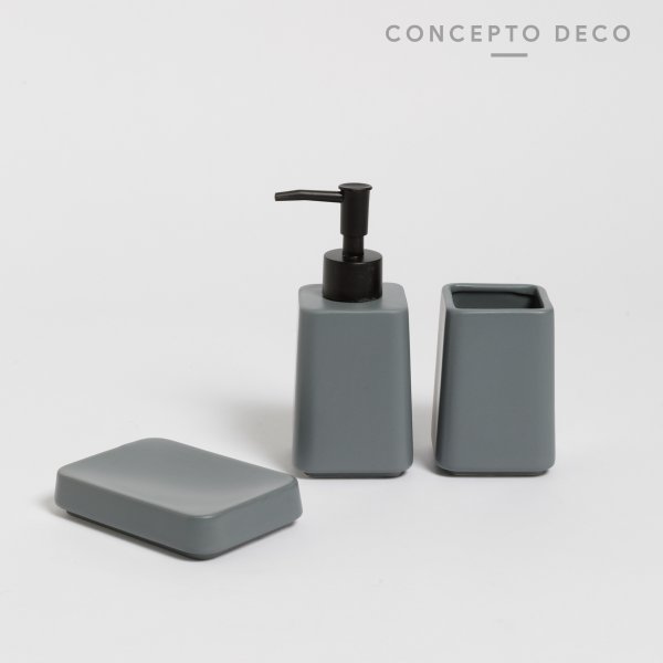 SET DE BAÑO X3 CERAMICA LISO GRIS