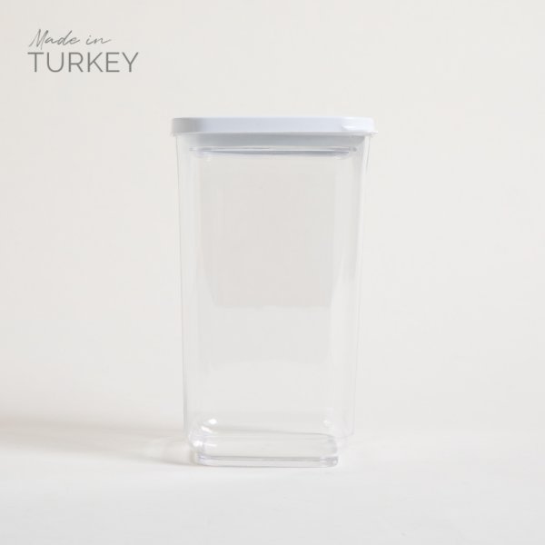 RECIPIENTE CUADRADO TRANSPARENTE TAPA BLANCA 1300 ML