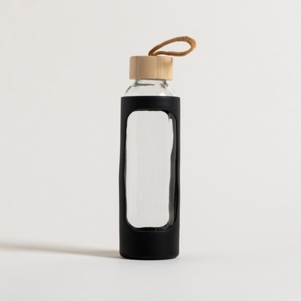 BOTELLA TAPA BAMBOO Y FUNDA DE SILICONA MID BLACK 500 ML