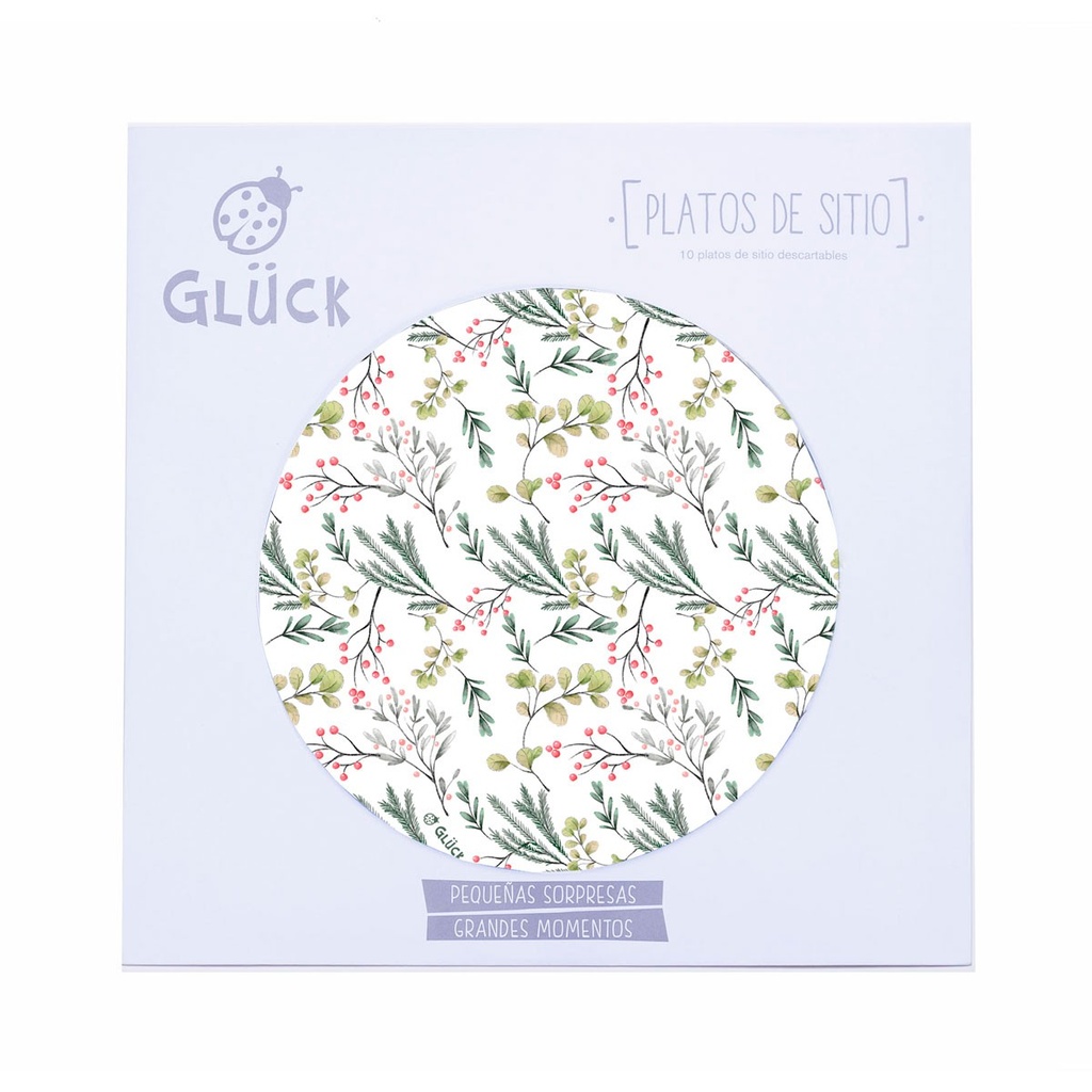 SET PLATOS SITIO BOSQUE ENCANTADO MUERDAGOS X 10 U 34 cm