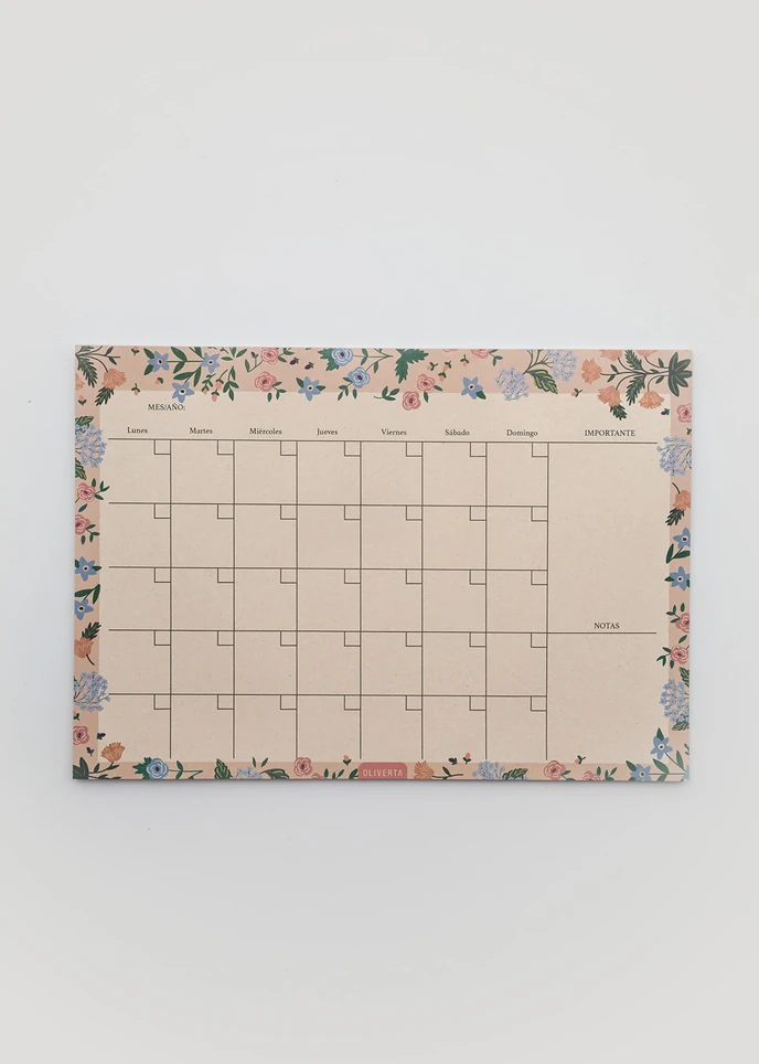 PLANNER MENSUAL 24 HOJAS FLORES FONDO AZUL OLIVERTA