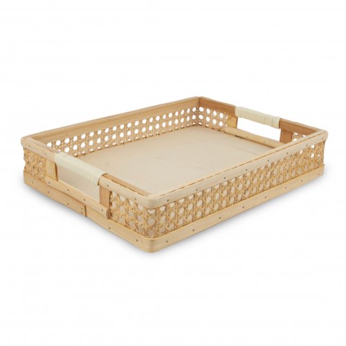 [380200] BANDEJA ENTRELAZADA DE RATTAN Y MADERA CUADRADA 33,5 X 25,6 CM STOCK