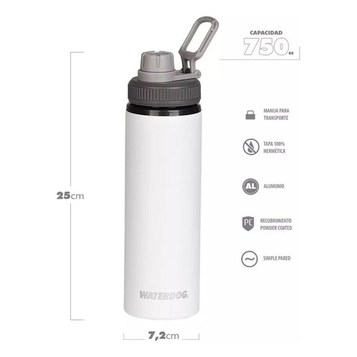 [401006] BOTELLA DEPORTIVA ALUMINIO 750 CC BLANCO WATERDOG