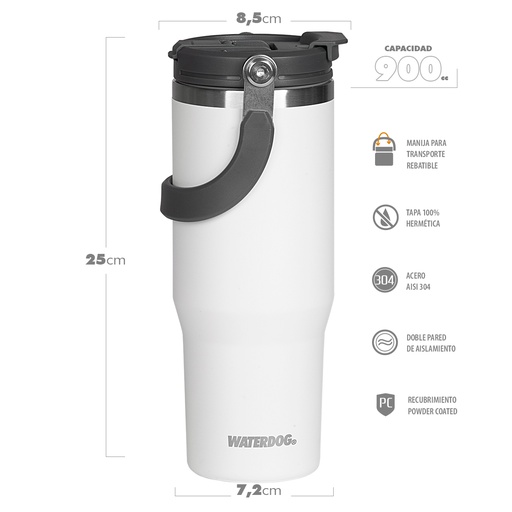 [401019] VASO DOBLE PARED 900 CC BLANCO AISI 304 BLANCO WATERDOG