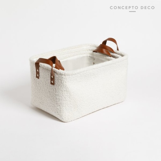 [165122] CANASTO SET X 3 BOUCLE BLANCO RECTANGULAR 38X26X22