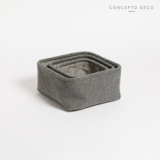 [165193] CANASTO SET X 3 BOUCLE GRIS CUADRADO 25X25X12