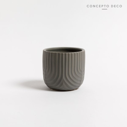 [165354] PORTA MACETA RAYAS CERAMICA GRIS 10X10CM