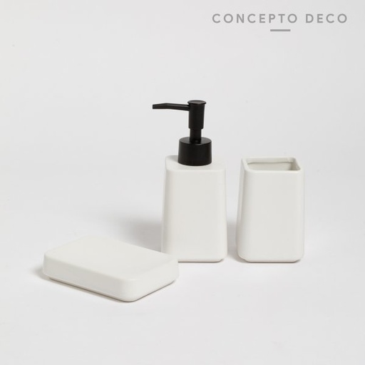 [165506] SET DE BAÑO X3 CERAMICA LISO BLANCO