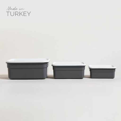 [4111167] SET X 3 RECIPIENTES DE PLASTICO GRIS CON TAPA BLANCA 450 / 900 / 1800 ML