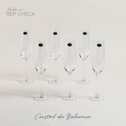 [4112828] SET X 6 COPAS DE CHAMPAGNE CRISTAL DE BOHEMIA COLU