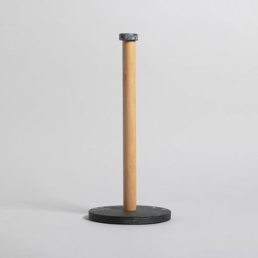 [411853] PORTA ROLLO BLACK MARBLE Y BAMBOO 16X35 CM VASSA HOME