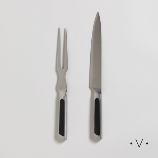 [411865] SET DE ASADO ACERO INOXIDABLE MANGO NEGRO VASSA HOME