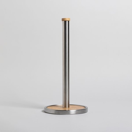 [411874] PORTA ROLLO ACERO Y BAMBOO 15,5X33,3 CM VASSA HOME
